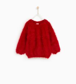 furry sweater red at Zara